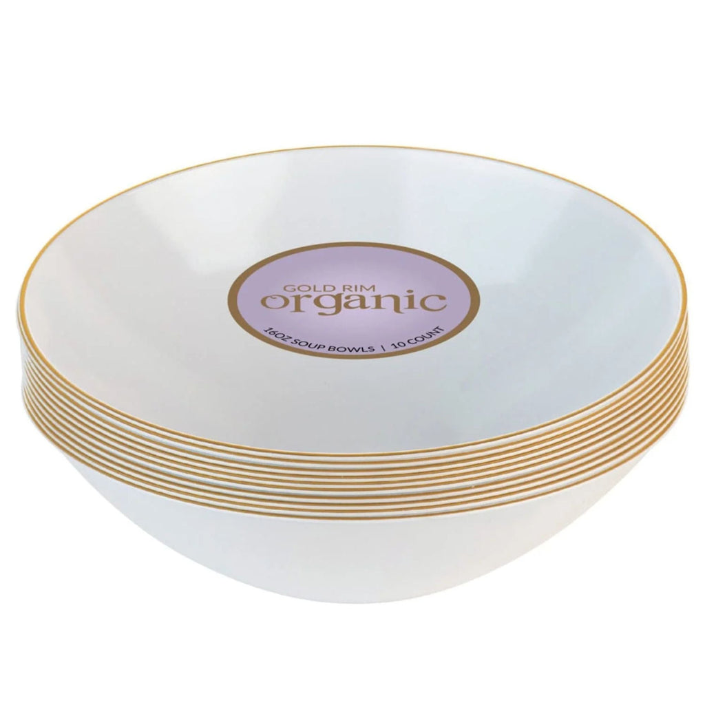 White With Gold Rim Plastic Dinnerware Set- Elegant Party Pack-Organic