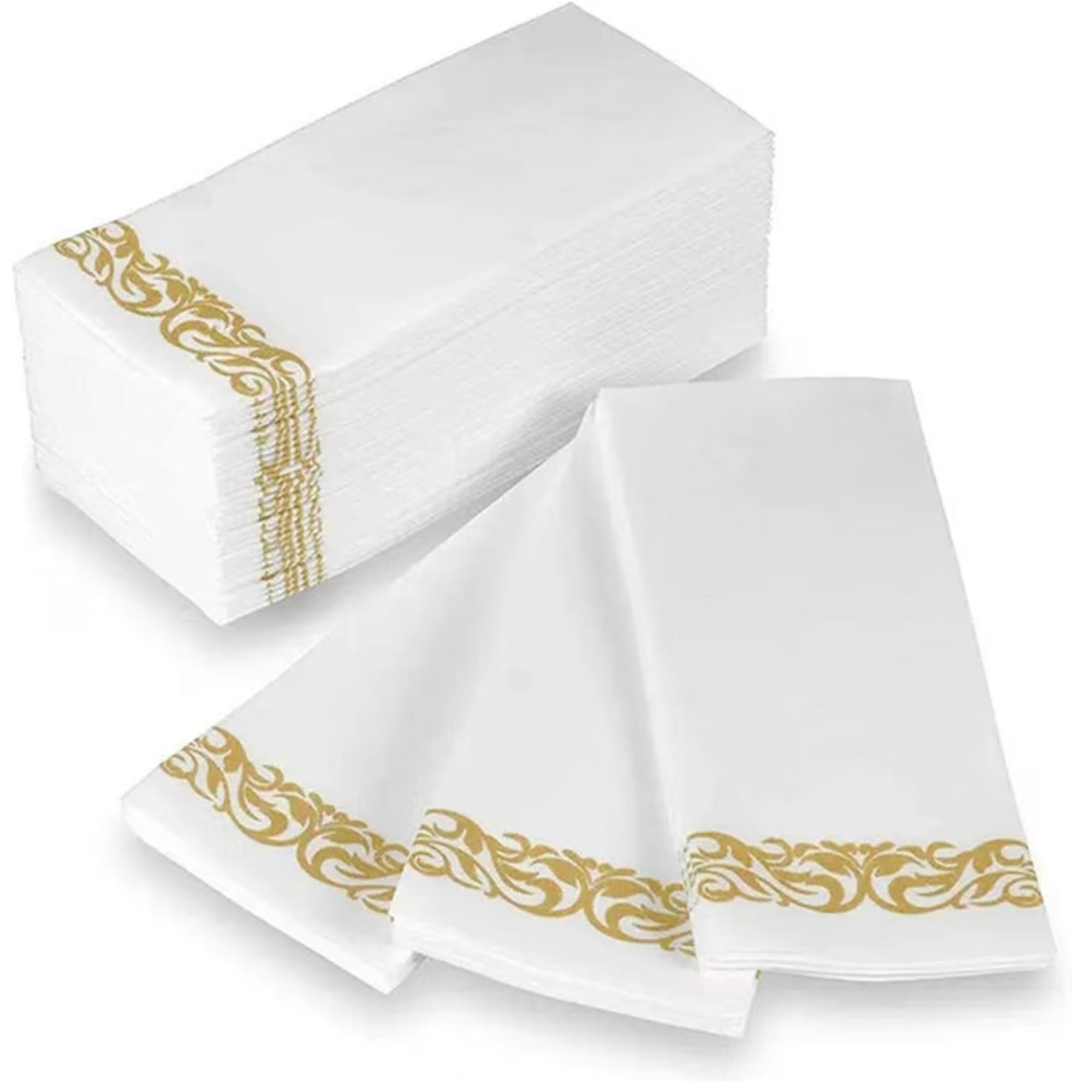 White With Gold Rim Plastic Dinnerware Set- Elegant Party Pack-Organic