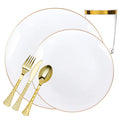 White With Gold Rim Plastic Dinnerware Set- Value Pack-Organic Disposable Tableware Decorline 20 Guest Servings