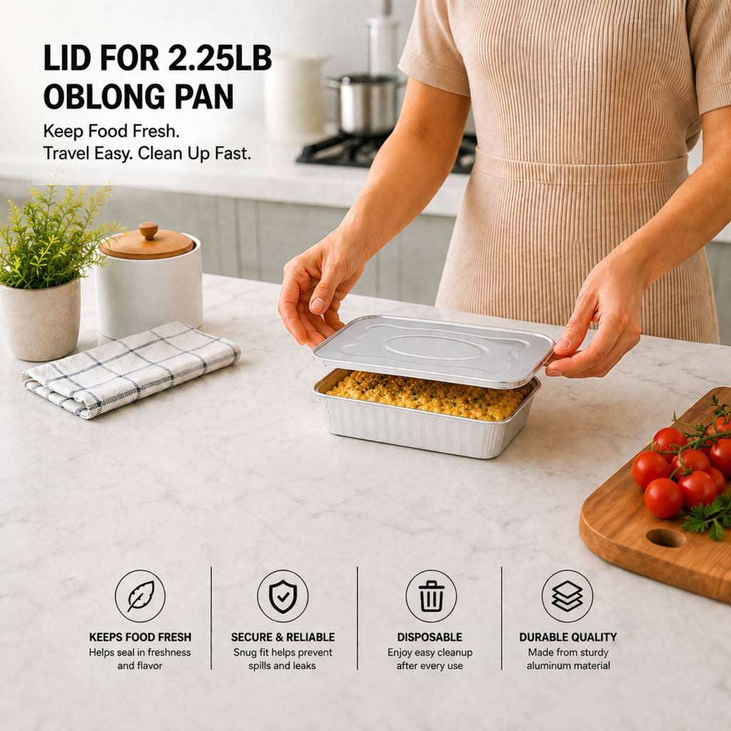 Lid For 2.25Lb Oblong Pan 8.25" x 5.75" Disposable Aluminum (Must bend edges of pan to fit)