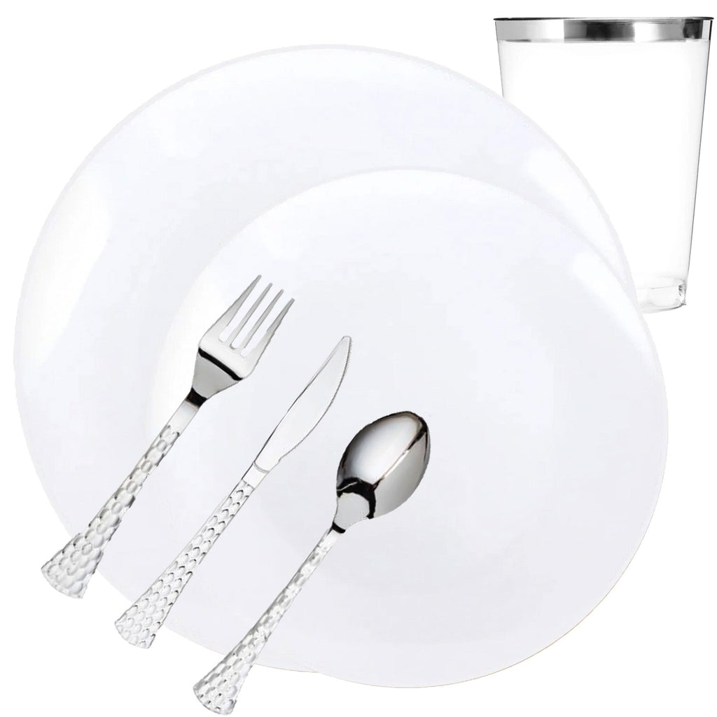 Elegant Organic Plastic Plates - White Dinnerware Set (Wholesale) Disposable Tableware Decorline 20 Guest Servings