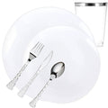Elegant Organic Plastic Plates - White Dinnerware Set (Wholesale) Disposable Tableware Decorline 20 Guest Servings