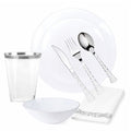 White Plastic Dinnerware Set- Elegant Party Pack-Organic