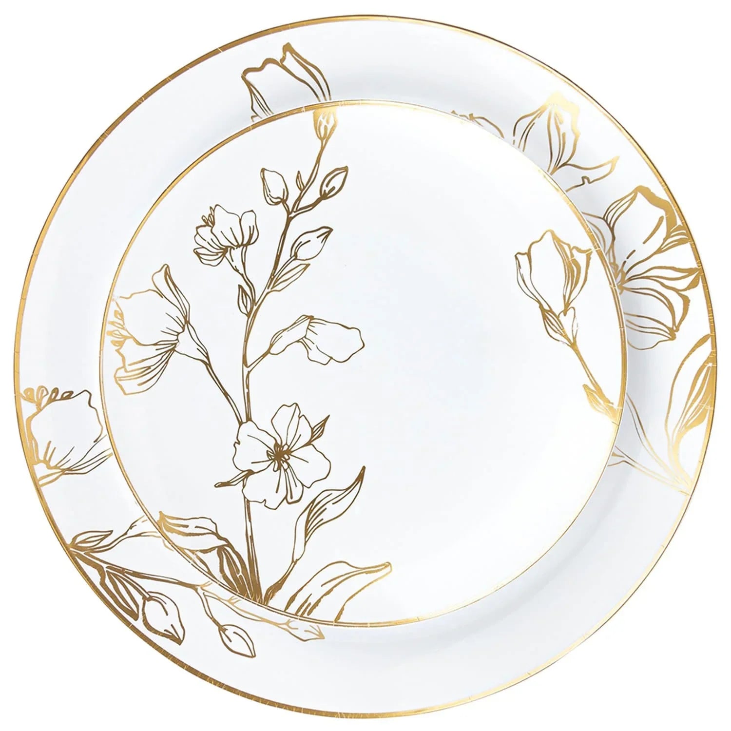 10"&7.5" White & Gold Floral Plastic Plates COMBO Set-Antique