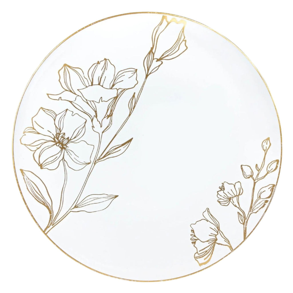 Antique 10" Gold Floral Disposable Plastic Dinner Plate