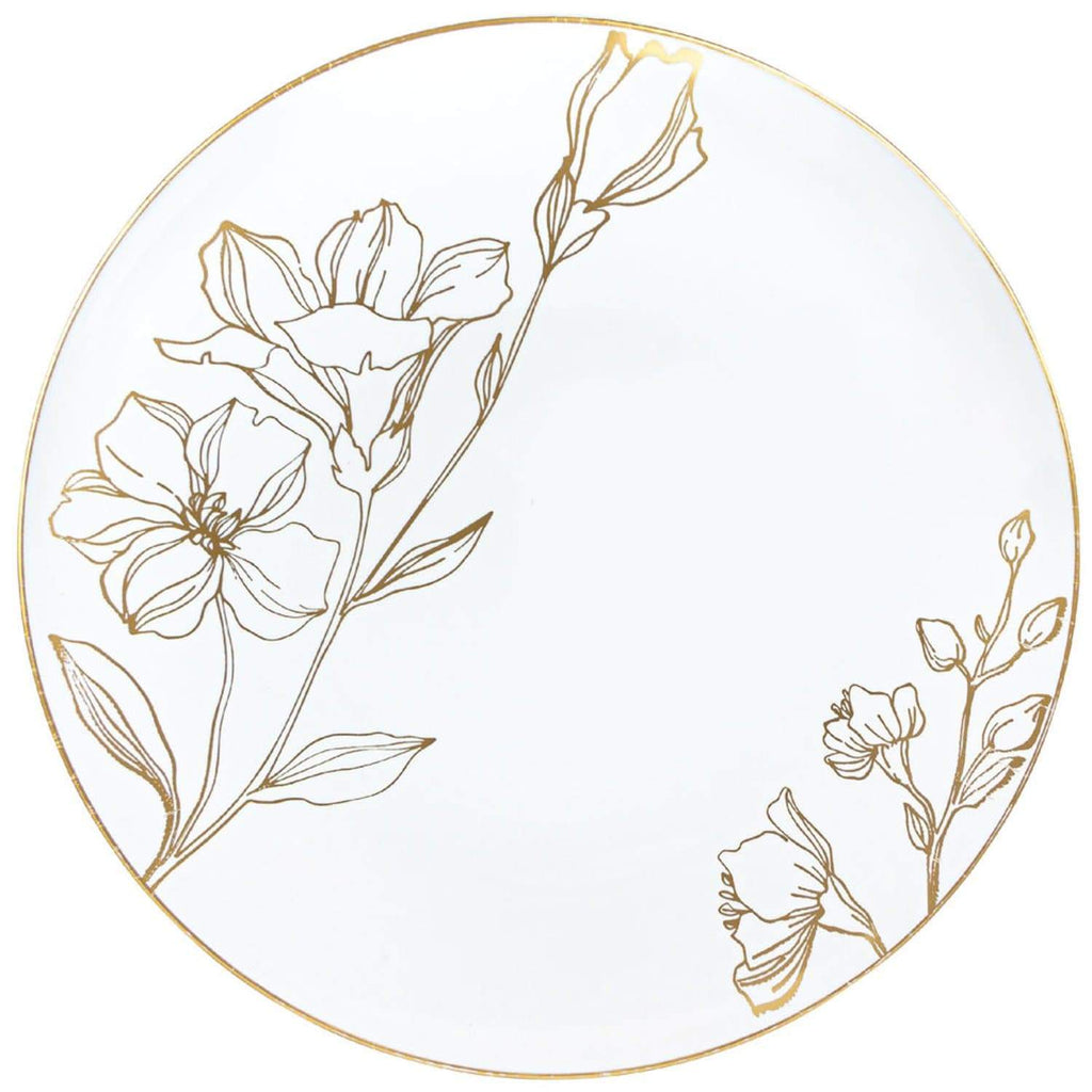 White & Gold Floral Plastic Dinnerware Set- Value Pack-Antique