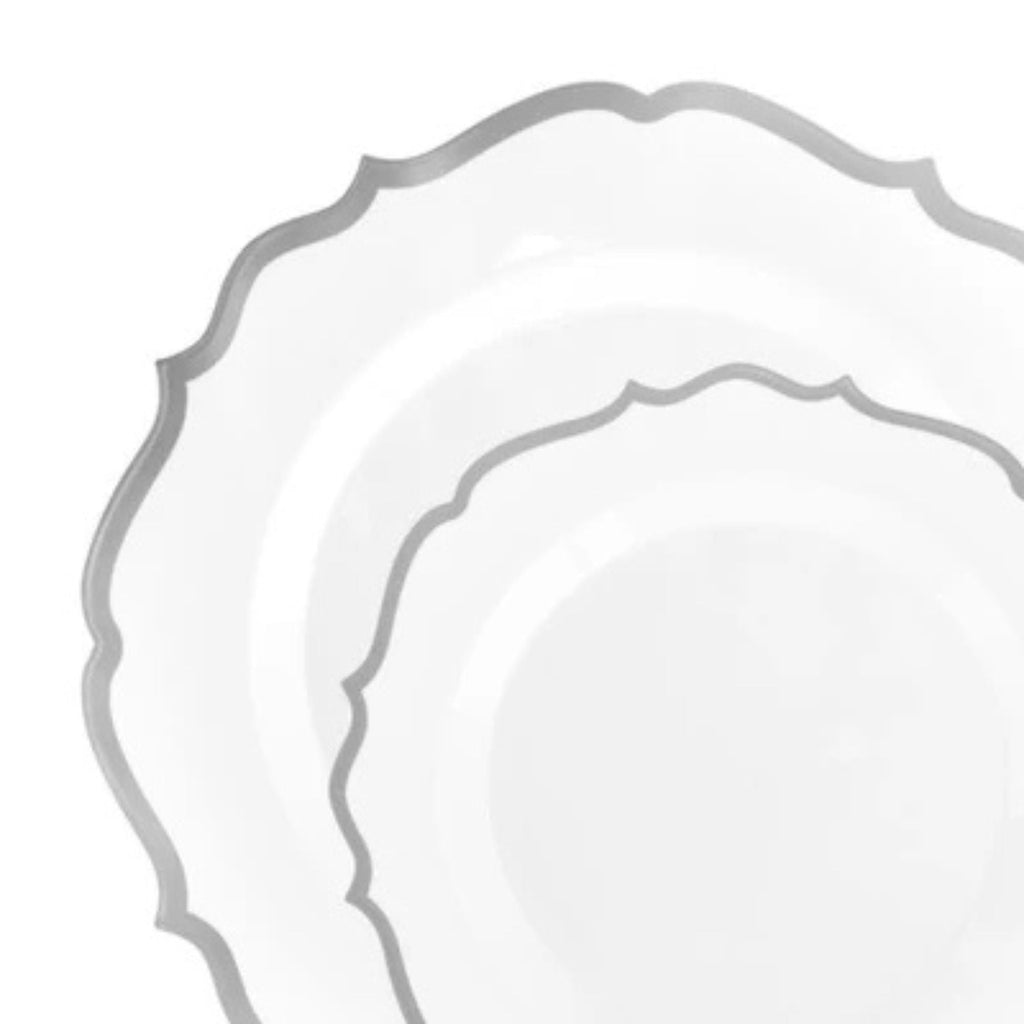 10"&7" White & Silver Plastic Plates Combo Set: Contemporary