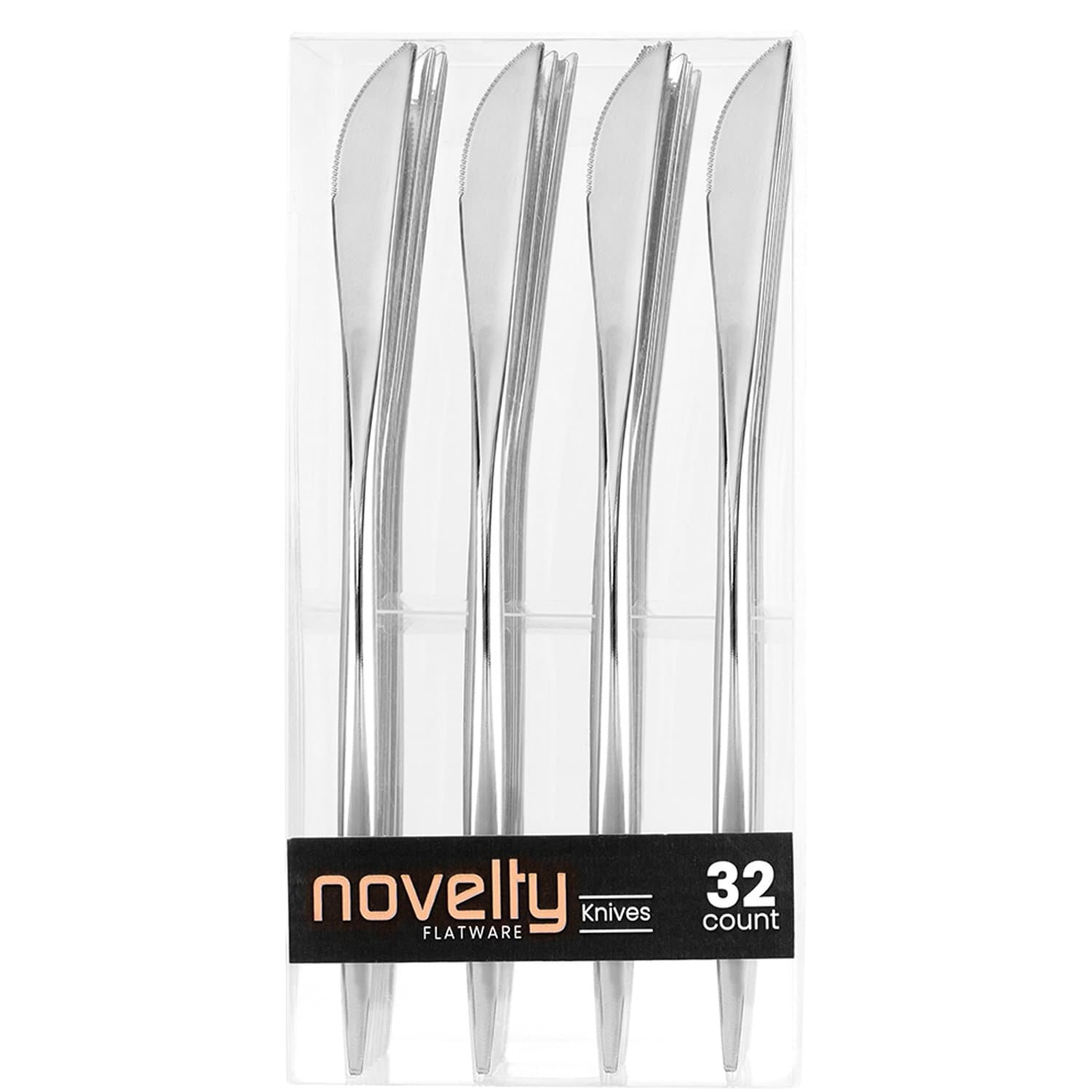 Novelty Cutlery Dinner Knives Silver Plastic Disposable Knives Blue Sky 32 Pieces