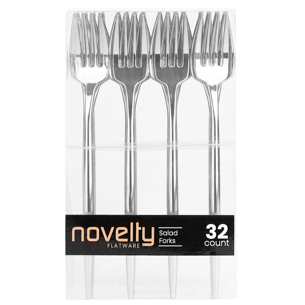 Novelty Cutlery Dinner Salad Forks Silver Plastic Disposable Forks Blue Sky 32 Pieces