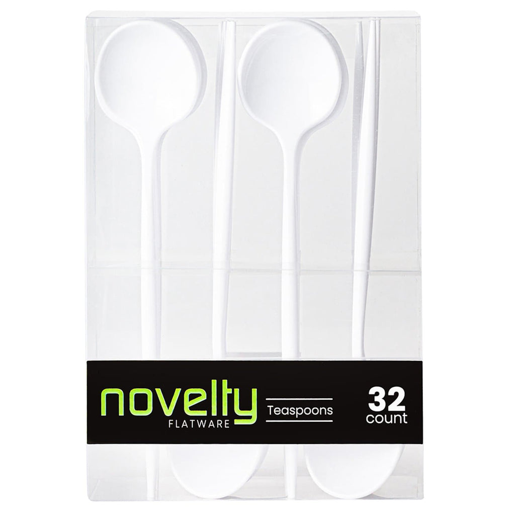 Novelty Cutlery Dinner Teaspoon White Plastic Disposable Spoons Blue Sky 32 Pieces