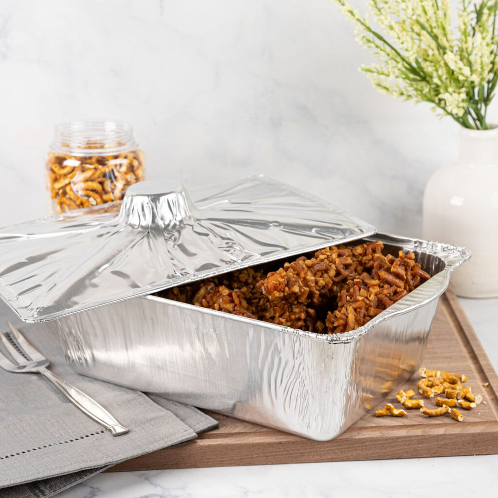10 LB Large Rectangle Pots With Lids Combo Disposable Aluminum