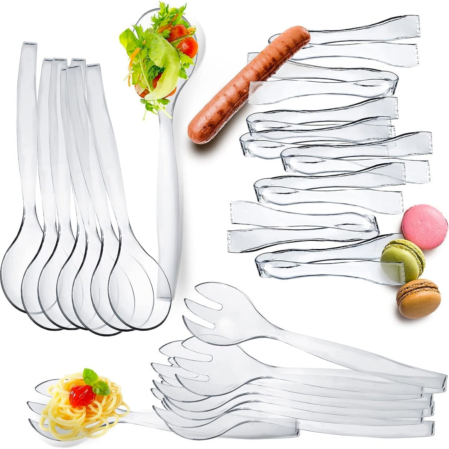 Plastic Serving Utensils, Heavy Duty Clear Disposable Utensils, 6 pieces