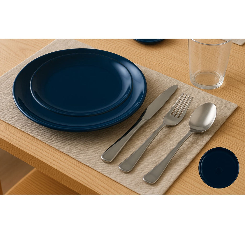 Round Dark Blue Disposable Plastic Dinnerware Set Value Pack-Edge