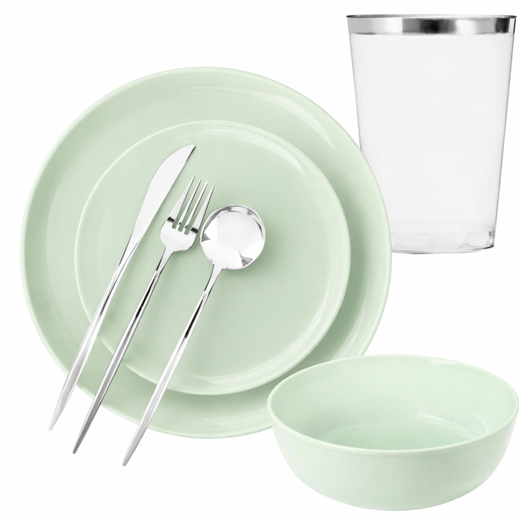 Mint Green Disposable Dinnerware Set – Elegant Party Pack: Edge