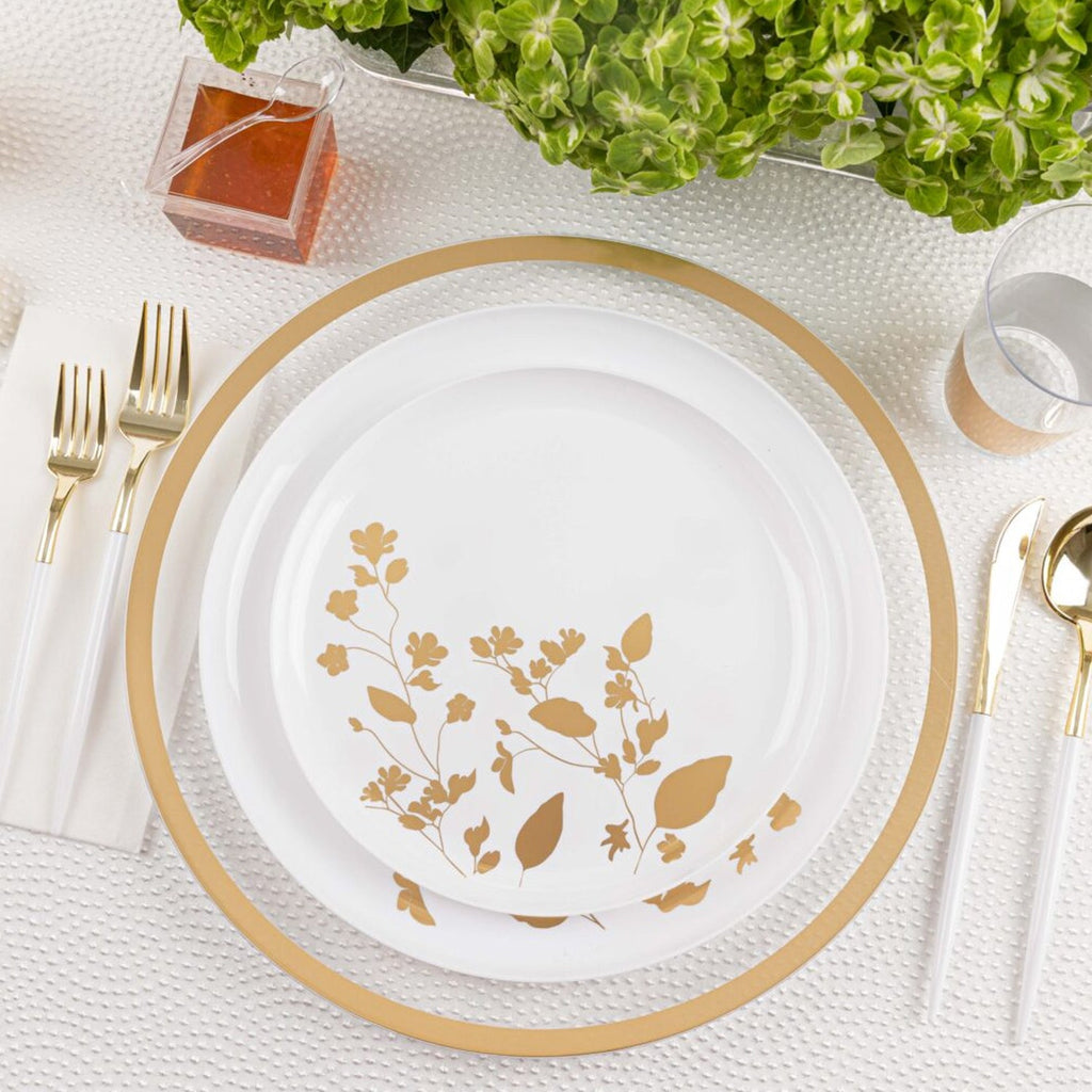 Garden 10" White & Gold Plastic Disposable Dinner Plate