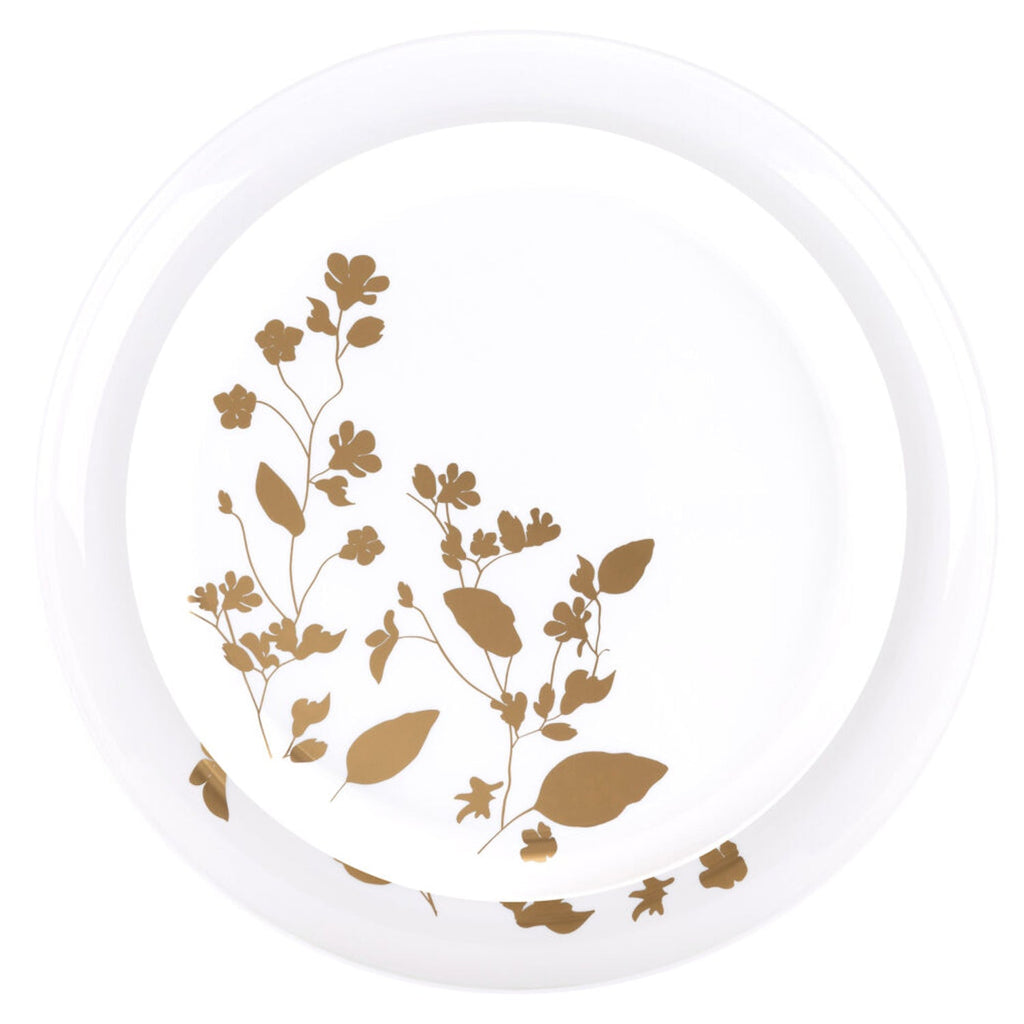 White & Gold Round Plastic Dinnerware Set- Value Pack-Garden