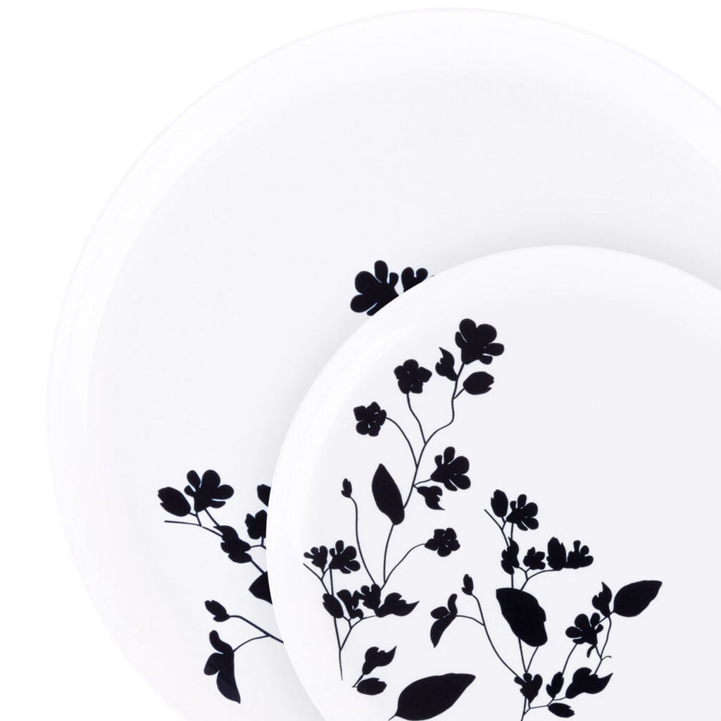 Garden 10" White & Black Plastic Disposable Dinner Plate 10 Pack