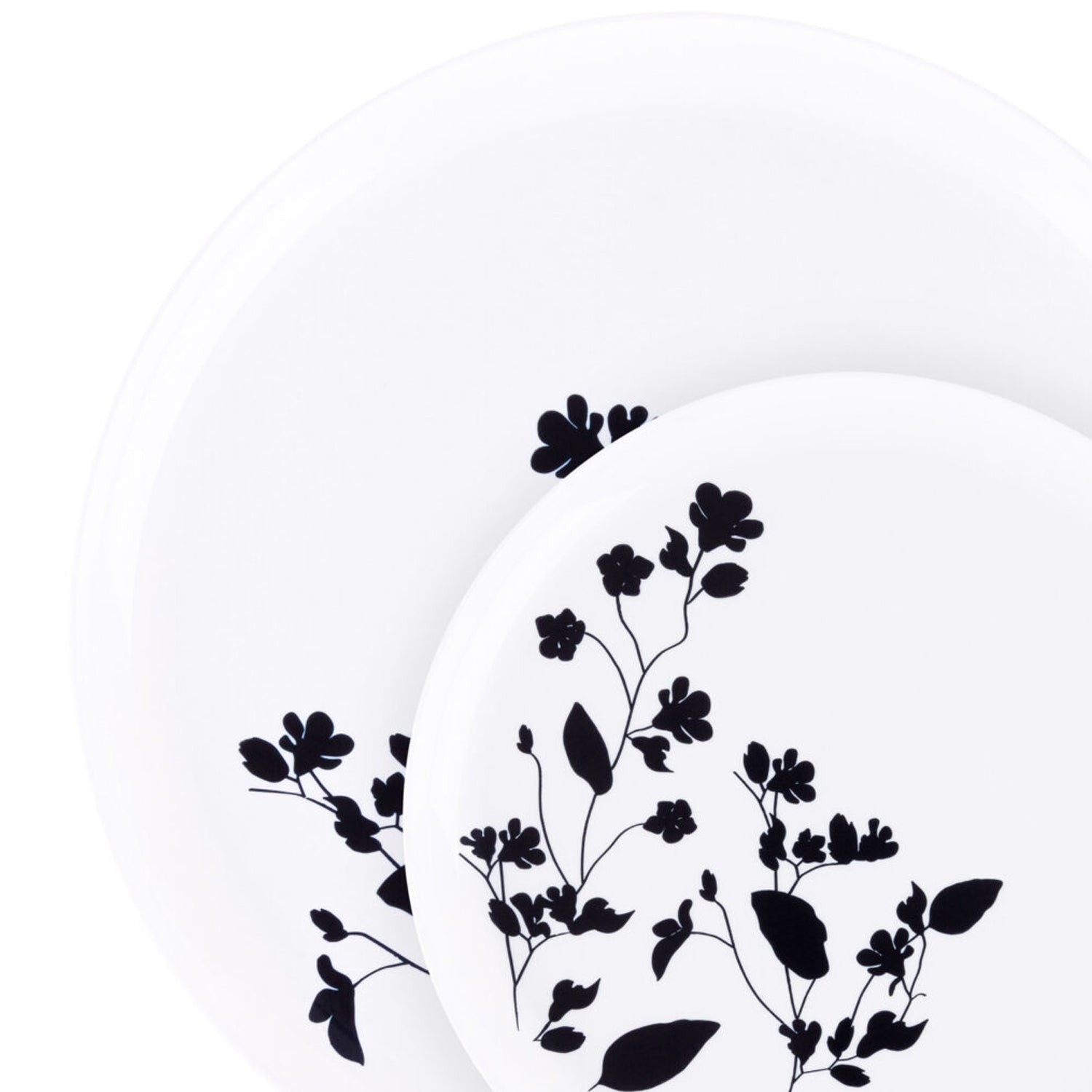 Garden 10" White & Black Plastic Disposable Dinner Plate 10 Pack