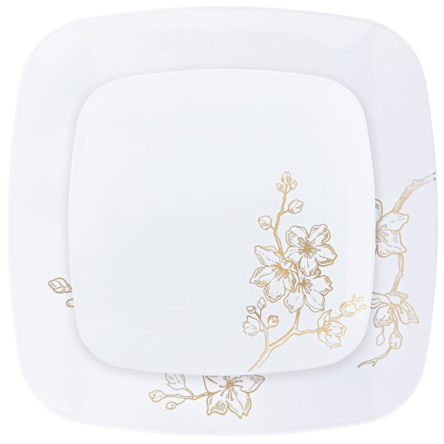 *BUY BULK* Gold Buds White & Gold Rim Plastic Dinner Plate Combo Set