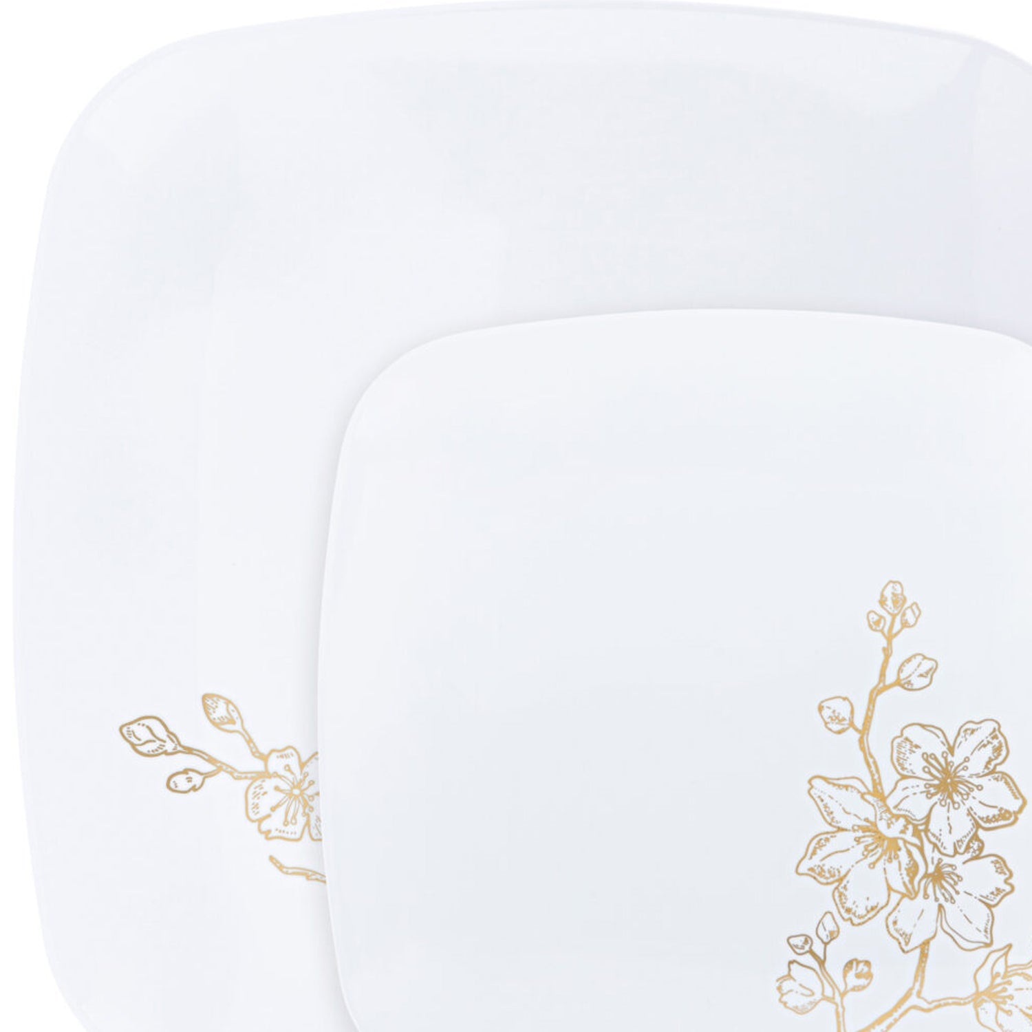 Gold Buds 7.5" White & Gold Square Plastic Disposable Appetizer/Dessert Plate