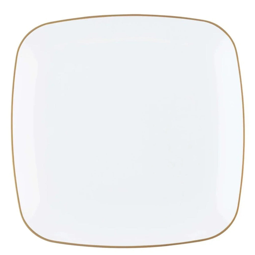 Organic 10" White with Gold Rim Square Plastic Disposable Plate