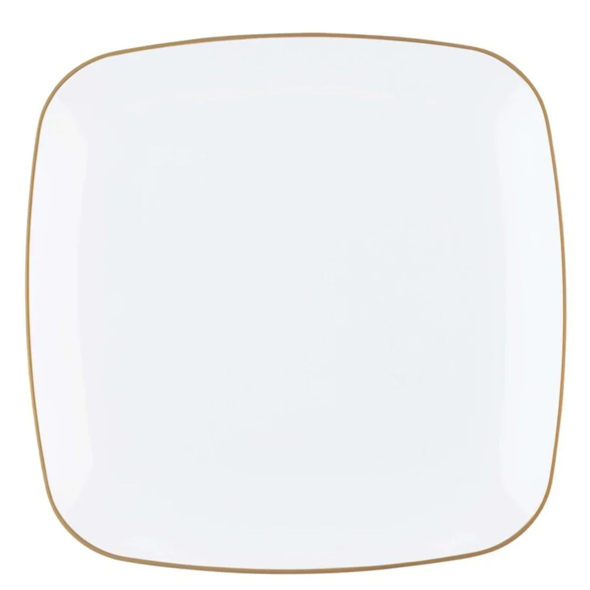 Organic 10" White with Gold Rim Square Plastic Disposable Plate