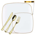 White with Gold Rim Plastic Dinnerware Set- Value Pack-Orchid Disposable Tableware Blue Sky 20 Guest Servings