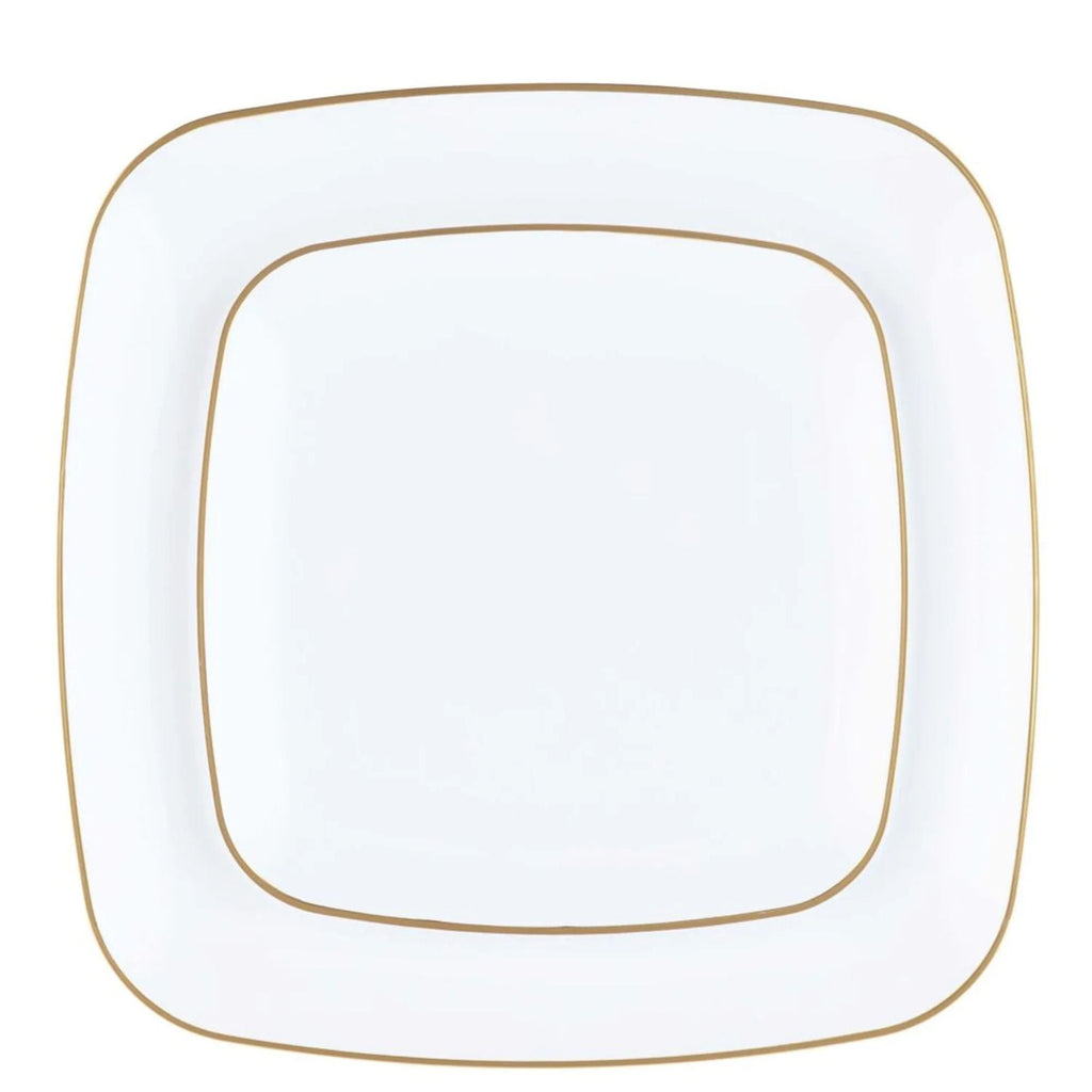 Organic 7.25" White with Gold Rim Square Plastic Disposable Dessert Plate
