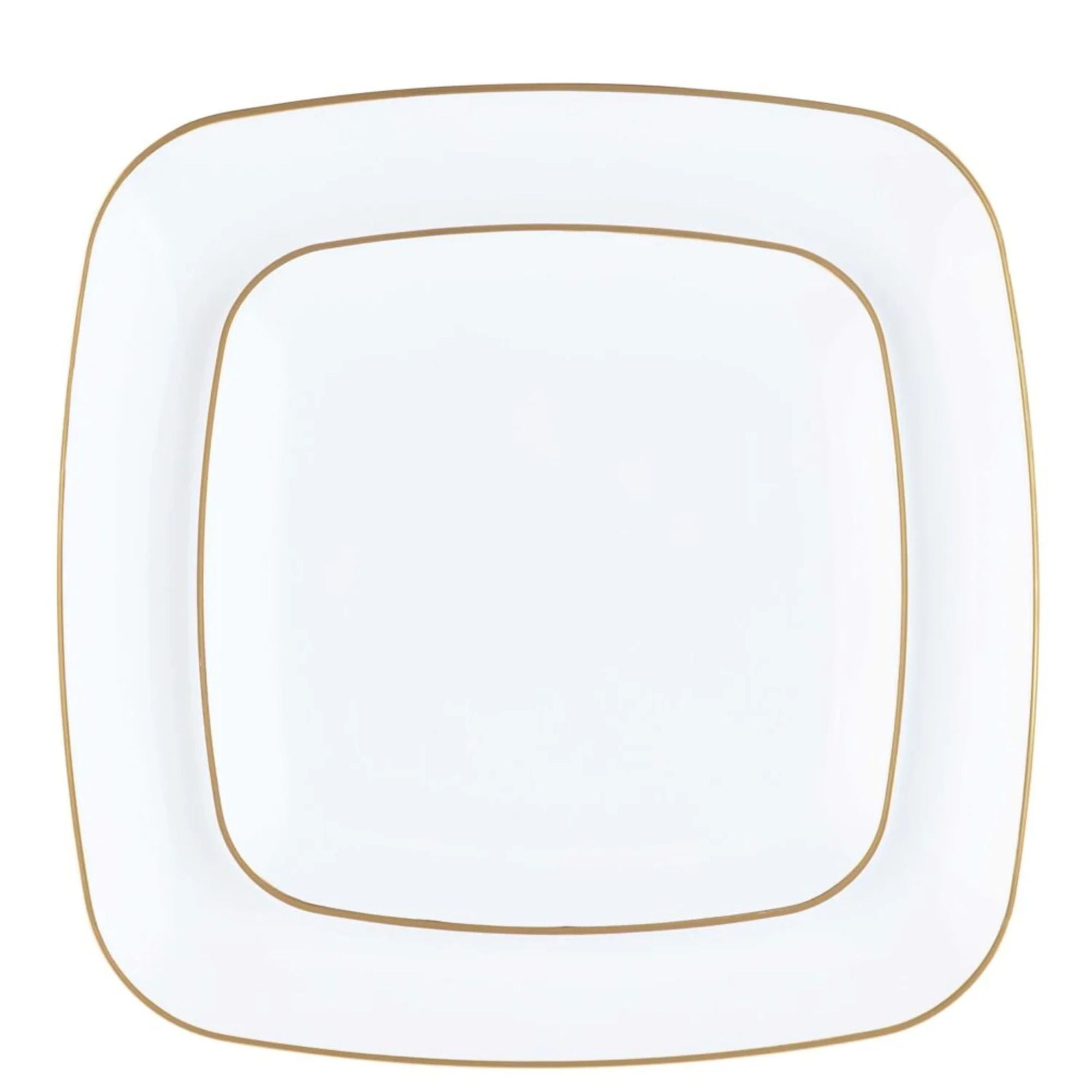 Organic 7.25" White with Gold Rim Square Plastic Disposable Dessert Plate