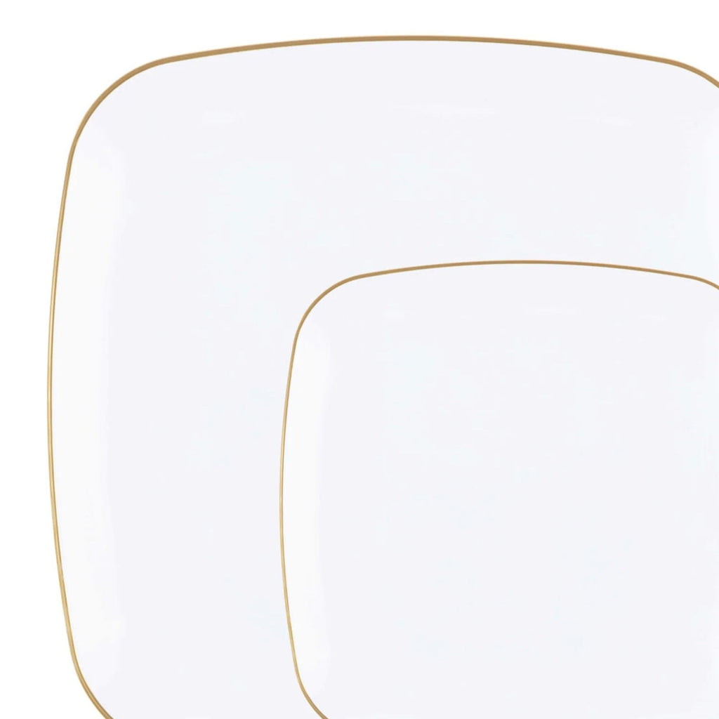 Organic 10" White with Gold Rim Square Plastic Disposable Plate