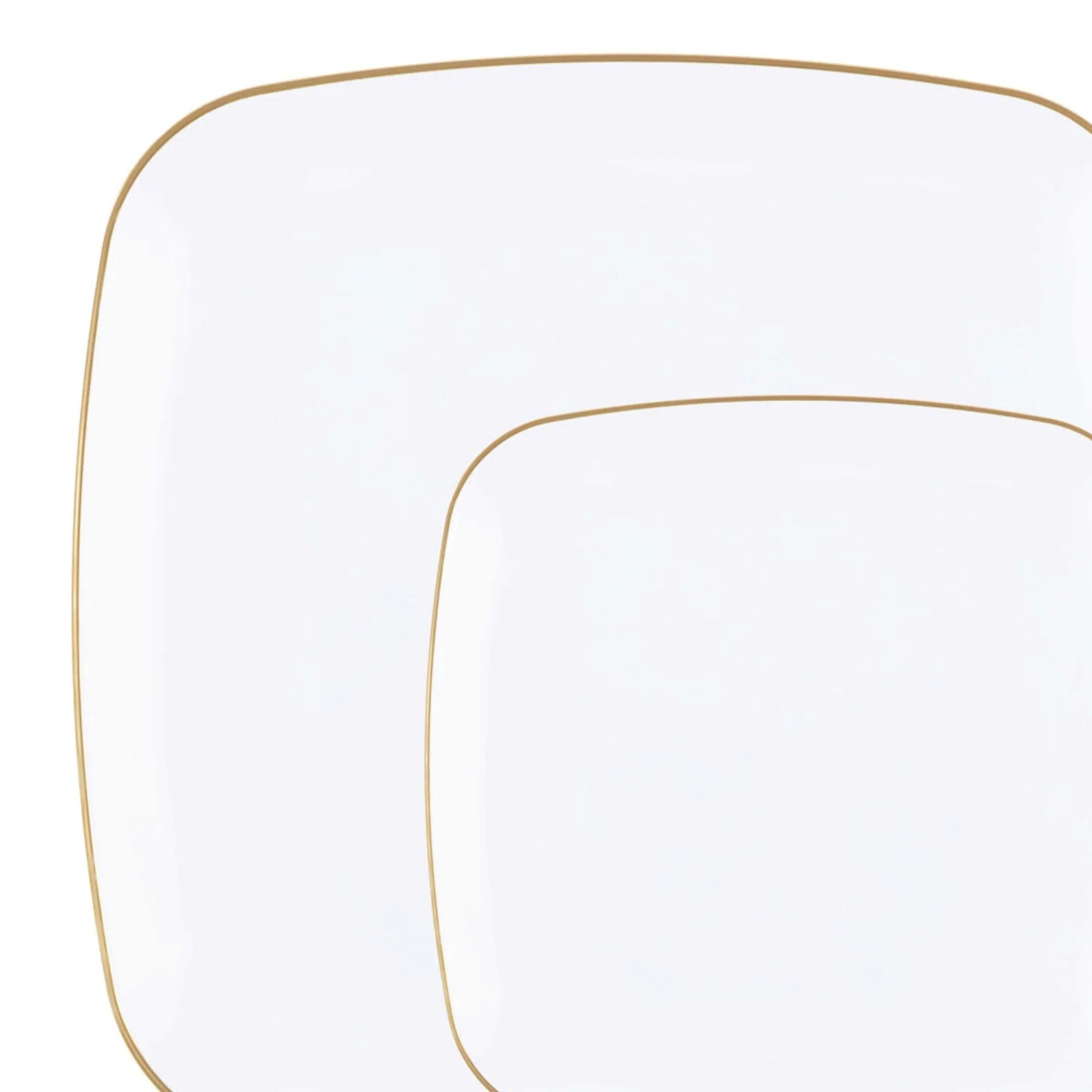Organic 10" White with Gold Rim Square Plastic Disposable Plate