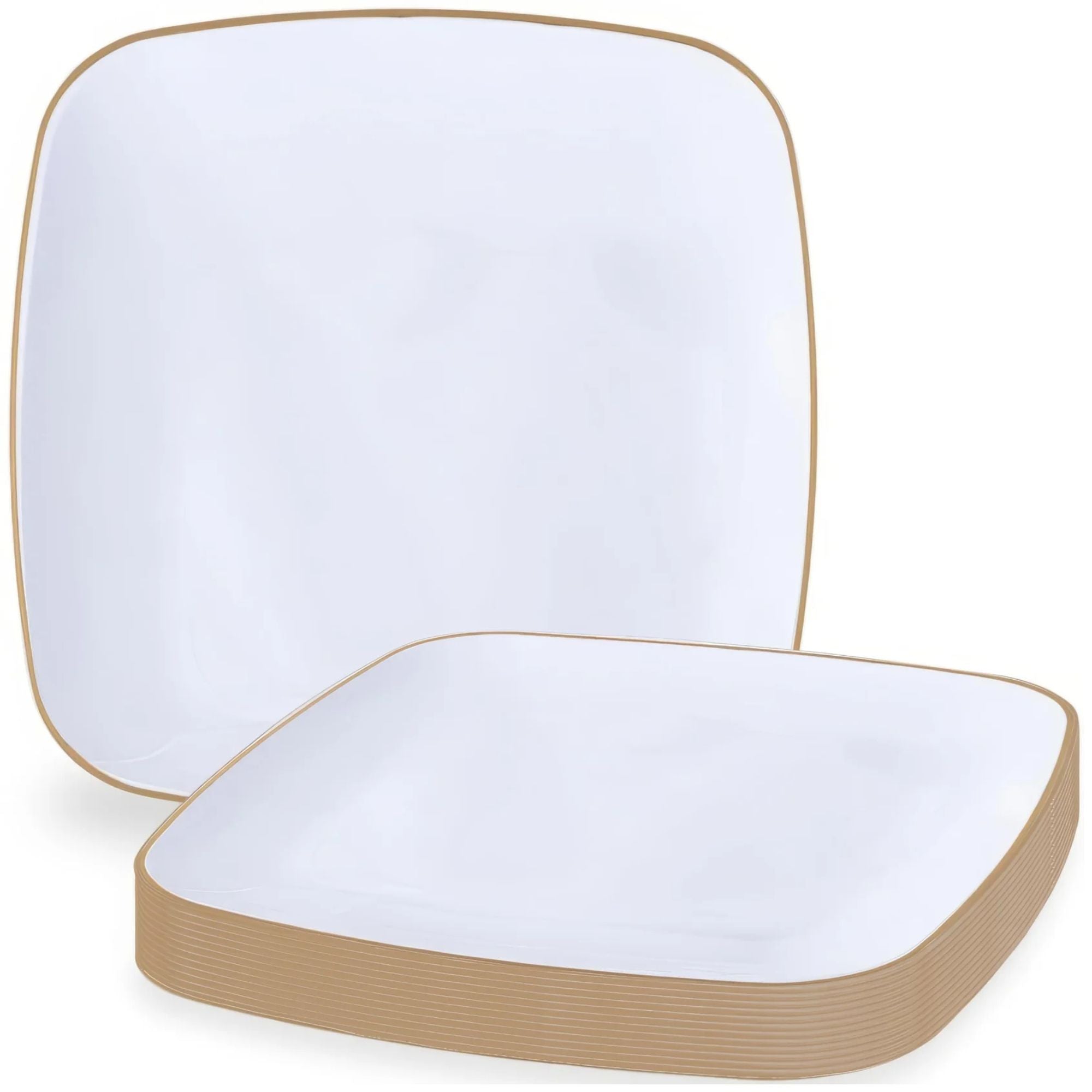 Organic 10" White with Gold Rim Square Plastic Disposable Plate