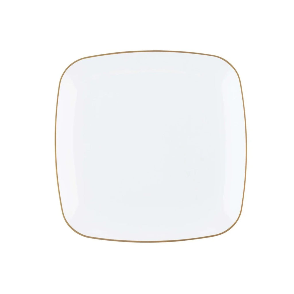 Organic 7.25" White with Gold Rim Square Plastic Disposable Dessert Plate