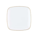 Organic 7.25" White with Gold Rim Square Plastic Disposable Dessert Plate