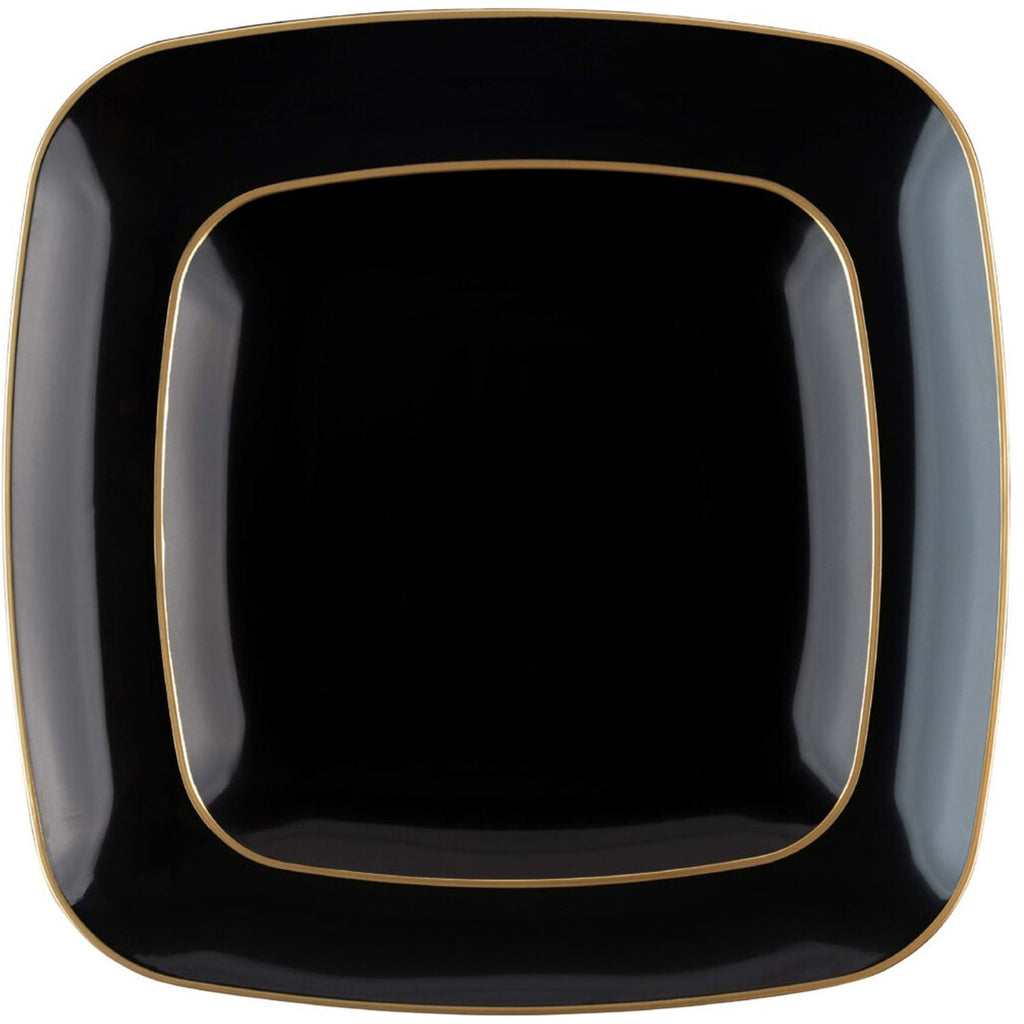 Organic 10" Black with Gold Rim Square Plastic Disposable Plate