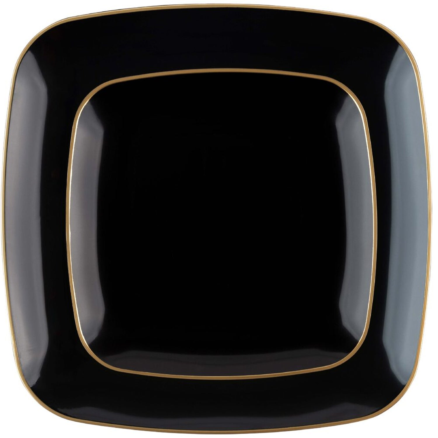 Organic 10" Black with Gold Rim Square Plastic Disposable Plate