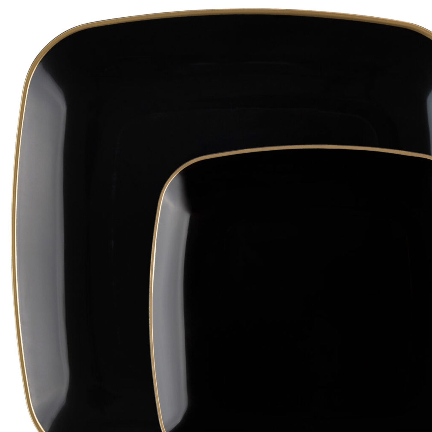 Organic 7.25" Black with Gold Rim Square Plastic Disposable  Dessert Plate