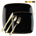 Black with Gold Rim Plastic Dinnerware Set- Value Pack-Orchid Disposable Tableware Blue Sky 20 Guest Servings