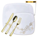 *BUY BULK* Gold Buds White & Gold Rim Plastic Dinner Plate Combo Set Disposable Plates Blue Sky 20