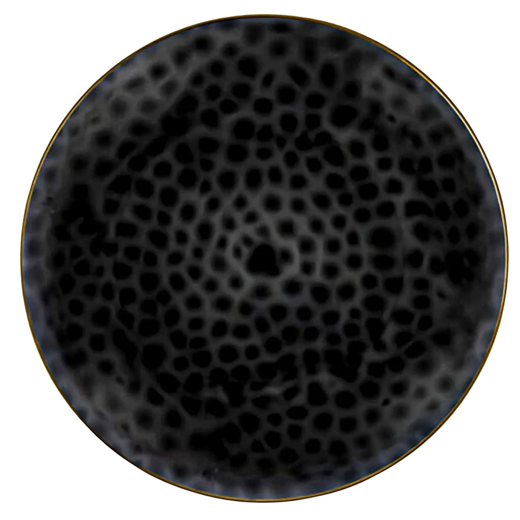 Organic Hammered 10" Black with Gold Rim Disposable Plastic Dinner Plate