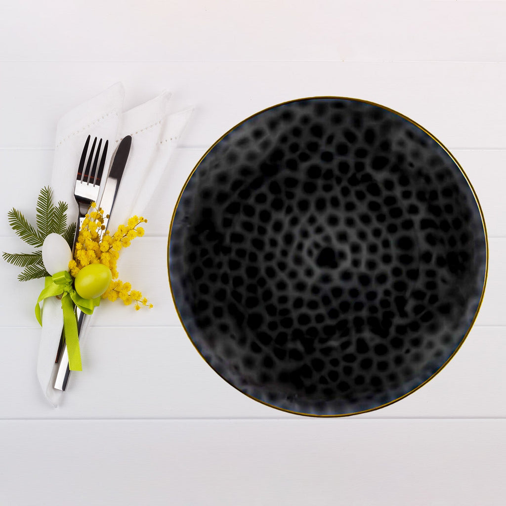 Organic Hammered 10" Black with Gold Rim Disposable Plastic Dinner Plate