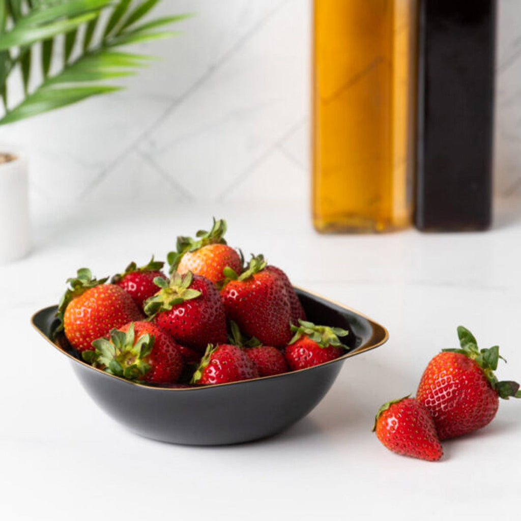 Organic 16oz Square Gold Rim Plastic Disposable Black Bowls