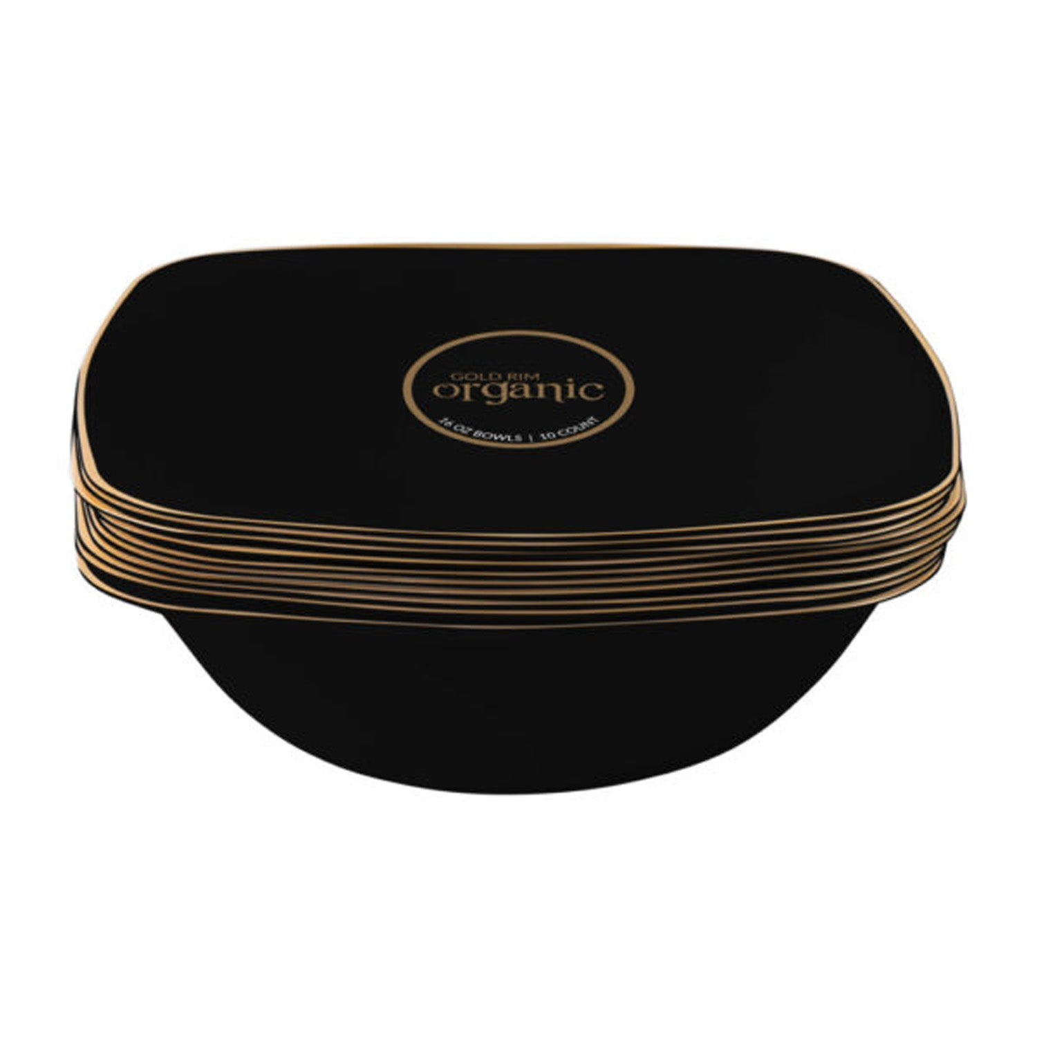 Organic 16oz Square Gold Rim Plastic Disposable Black Bowls