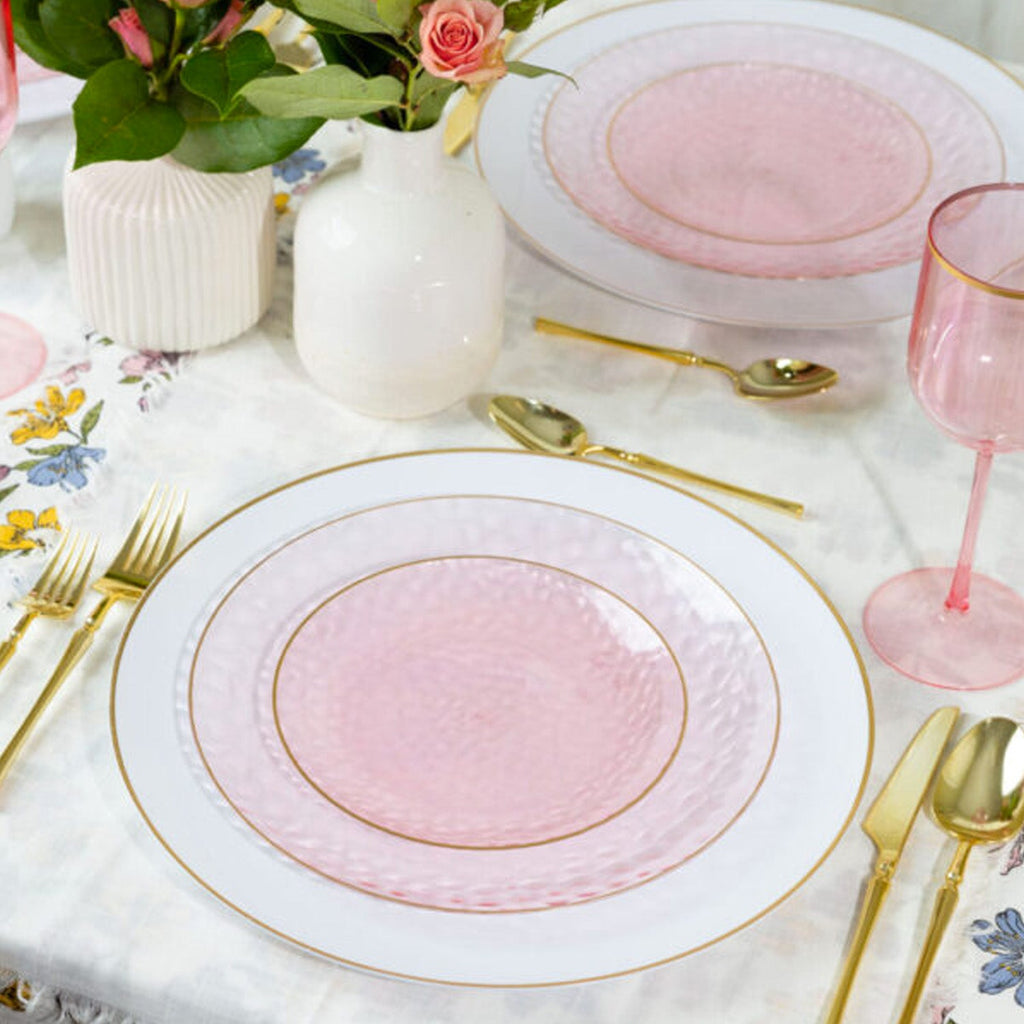 Organic 7" Pink with Gold Rim Plastic Disposable Appetizer/Dessert Plate