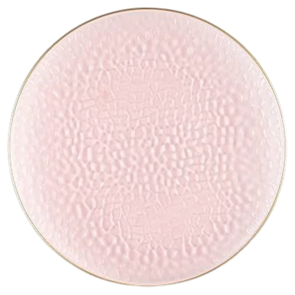 Organic Hammered 10" Pink with Gold Rim Disposable Plastic Dinner Plate