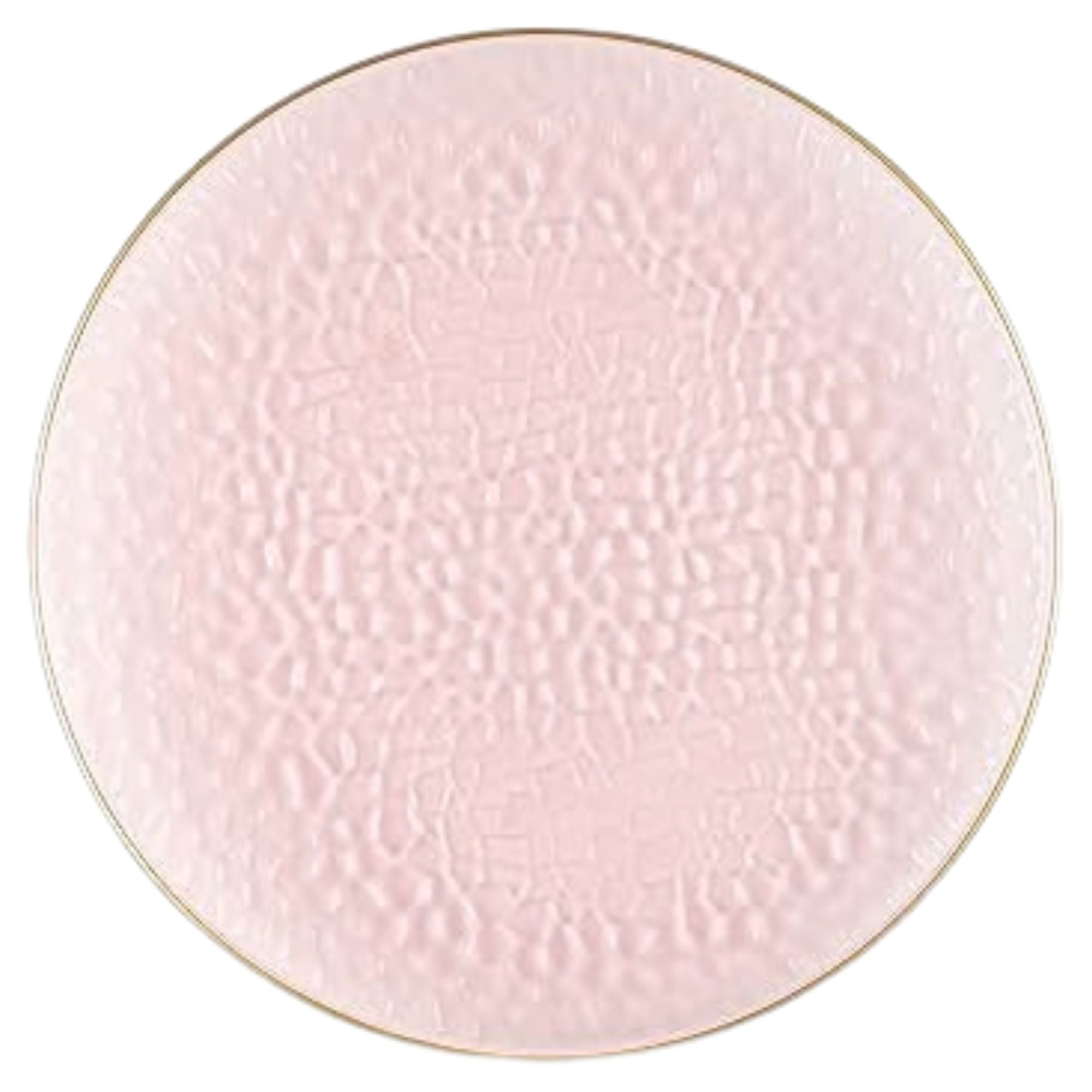 Organic Hammered 10" Pink with Gold Rim Disposable Plastic Dinner Plate
