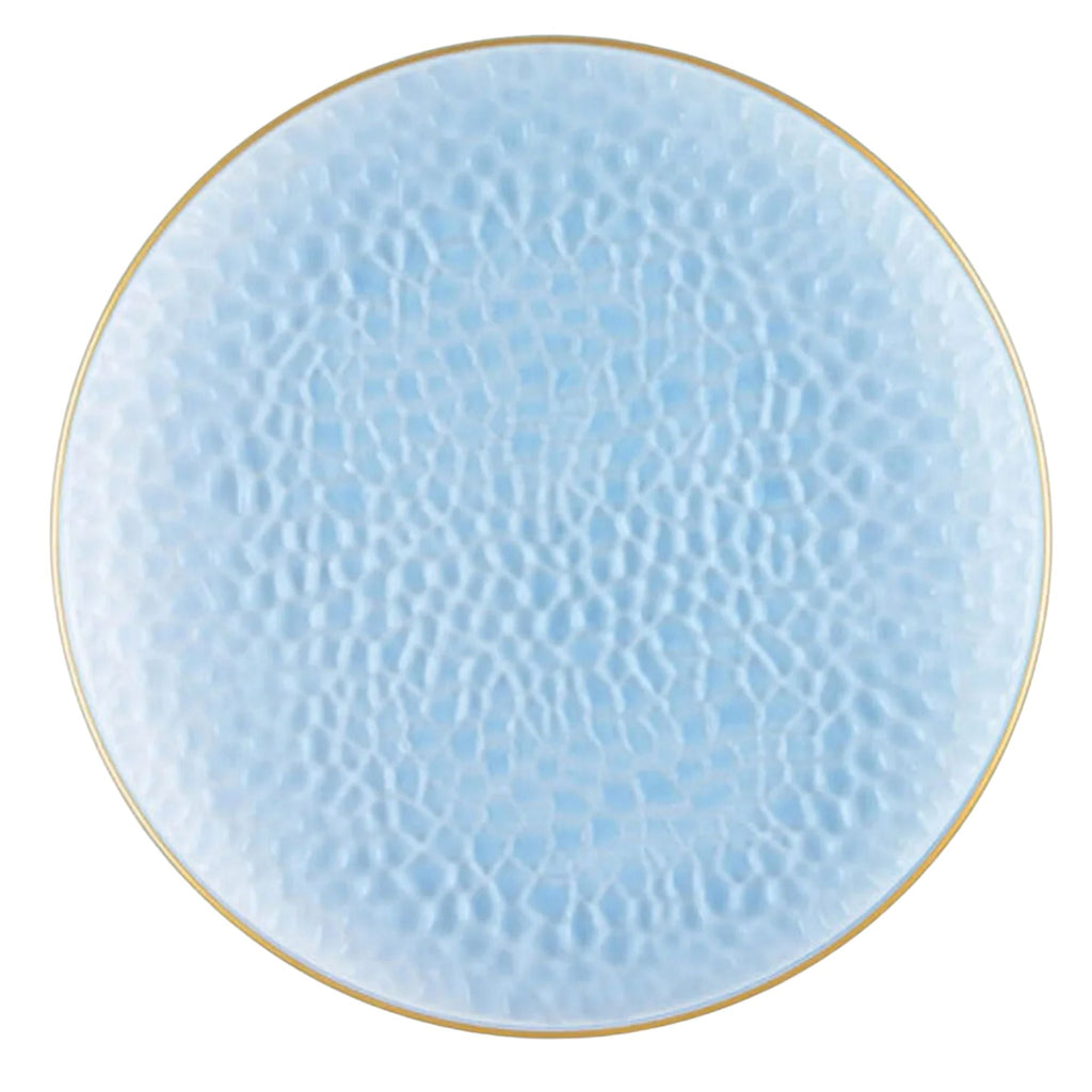 Organic Hammered 10" Blue with Gold Rim Plastic Disposable Dinner Plate
