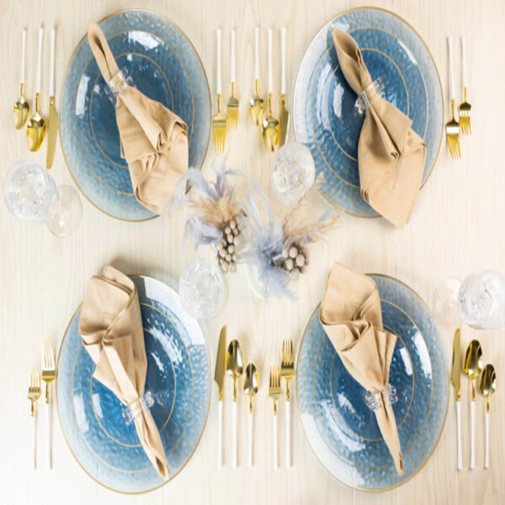 Organic Hammered 10" Blue with Gold Rim Plastic Disposable Dinner Plate