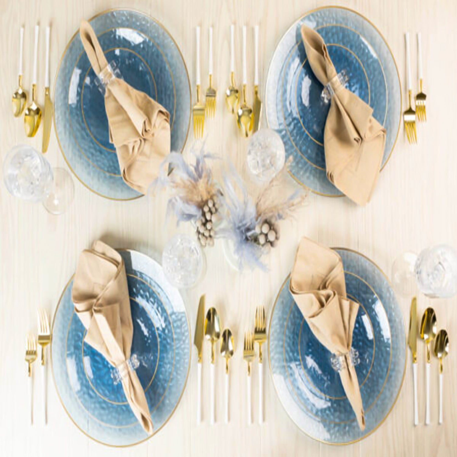 Organic Hammered 10" Blue with Gold Rim Plastic Disposable Dinner Plate