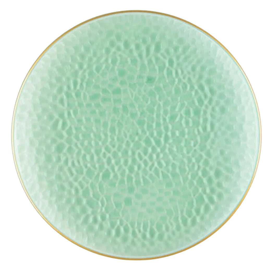 Organic Hammered 10" Green with Gold Rim Plastic Disposable Dinner Plate